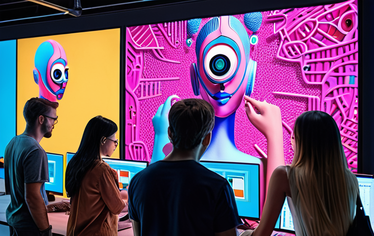 **"A diverse group of people collaborating creatively, using AI tools on large screens, surrounded by vibrant colors and modern design elements, symbolizing the synergy between human creativity and artificial intelligence."** (This visualizes the AI as a creativity catalyst concept.)