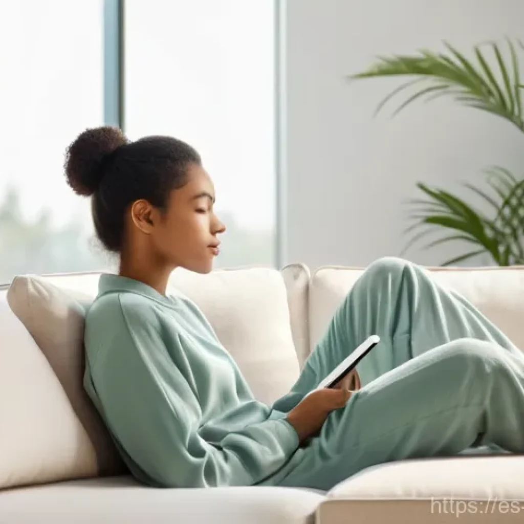 디지털 컴패니언십의 성과 측정 방법 - **Prompt:** "A serene young adult, dressed in comfortable, modest loungewear, is sitting cross-legge...