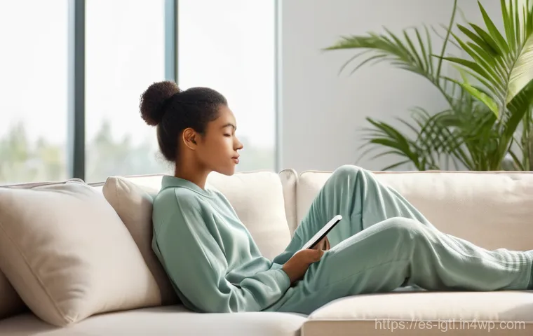디지털 컴패니언십의 성과 측정 방법 - **Prompt:** "A serene young adult, dressed in comfortable, modest loungewear, is sitting cross-legge...