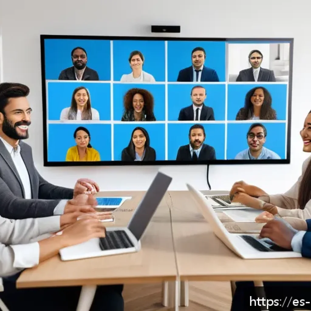 디지털 컴패니언십을 위한 툴킷 - A modern virtual team meeting scene showing diverse professionals collaborating via video conference...