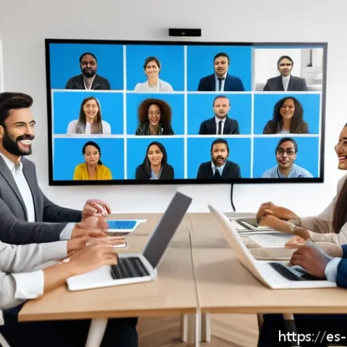 Home 33 디지털 컴패니언십을 위한 툴킷 - A modern virtual team meeting scene showing diverse professionals collaborating via video conference...