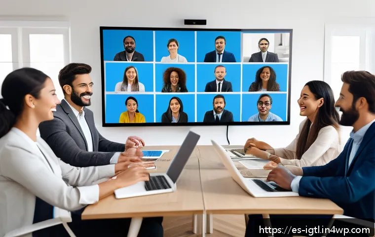 디지털 컴패니언십을 위한 툴킷 - A modern virtual team meeting scene showing diverse professionals collaborating via video conference...