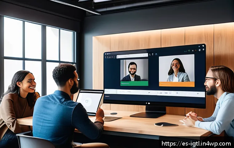 디지털 컴패니언십을 통한 혁신적인 솔루션 - A diverse team of young professionals collaborating remotely through a digital workspace on their la...