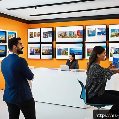 Home 17 디지털 컴패니언십의 브랜드 영향력 - A vibrant social media marketing scene featuring a diverse group of young Hispanic professionals col...